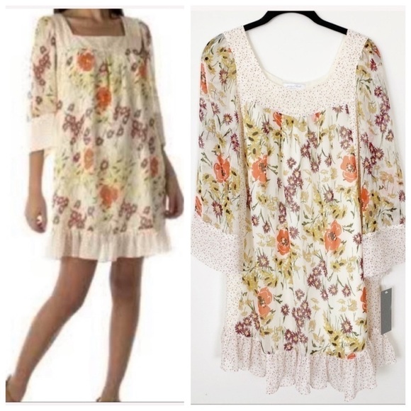 NEW NWT JAVOVICH HAWK Floral Prairie Babydoll Dress XS cottagecore casual - Picture 1 of 9